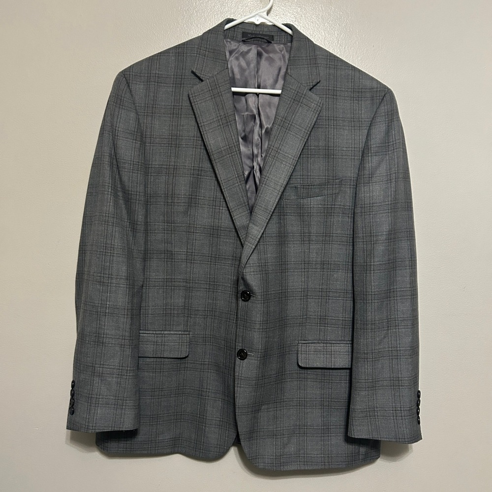 Lauren Ralph Lauren Mens Blazer 44R Grey Plaid 2-Button Notch Lapel Sport Coat